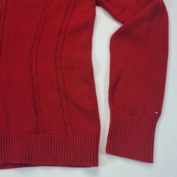 Tommy Hilfiger Full Zip Long Sleeve Sweater Jacket Cable Knit Red, Size Medium - Picture 6 of 15